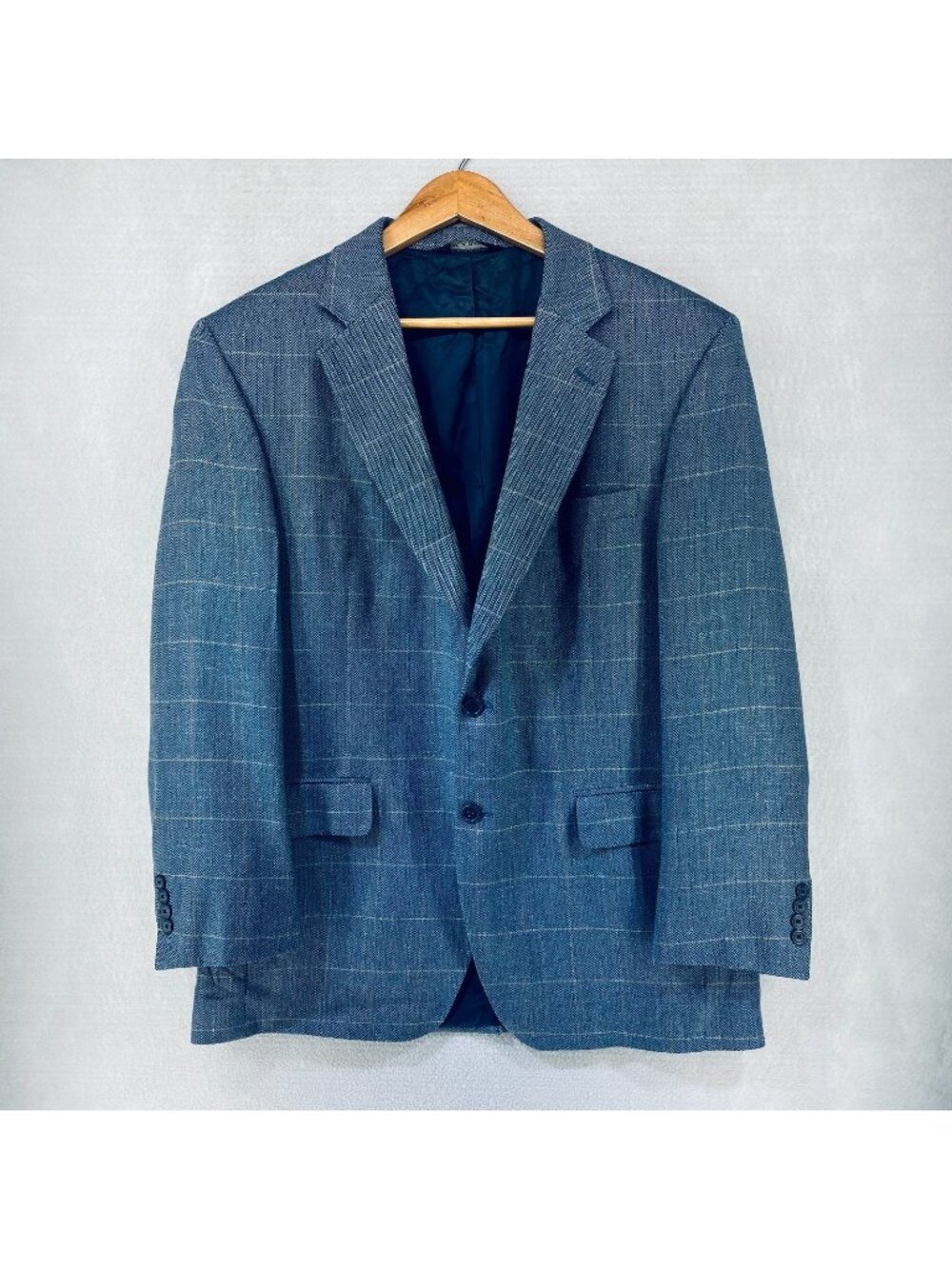 Jos A Banks Blazer Mens 42R Blue Silk Wool Sport Coat Jacket Check Modern